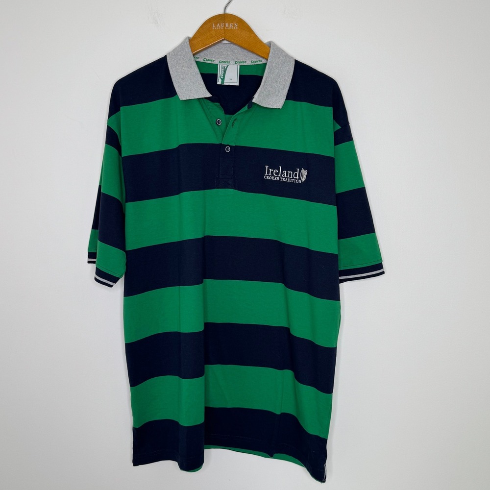 Croker Ireland Harp Striped Polo Shirt Mens XL‎ Blue/Green